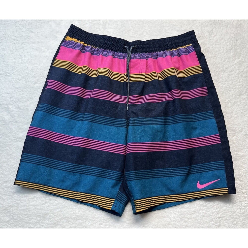 Nike Trunks Mens XL Stripe Split Breaker Volley Shorts Swoosh Outdoor Swim Beach